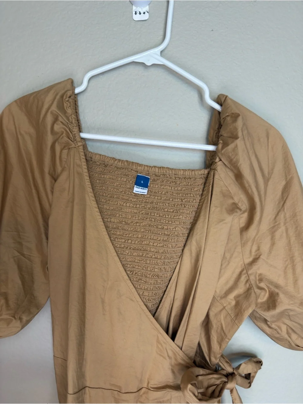 Old Navy Light Brown Wrap Top with Puff Sleeves